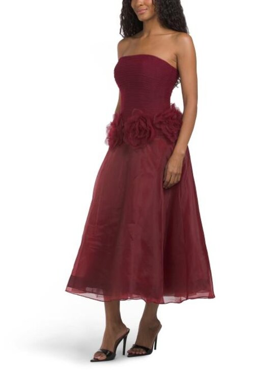 RENE BY RENE RUIZ Dresses & Skirts - RENE BY RENE RUIZ Strapless Organza 3d Floral Tea Length Dress